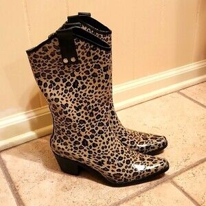 Capelli NY Women's Cheetah Print Heeled Western-Style Rainboots Size 6